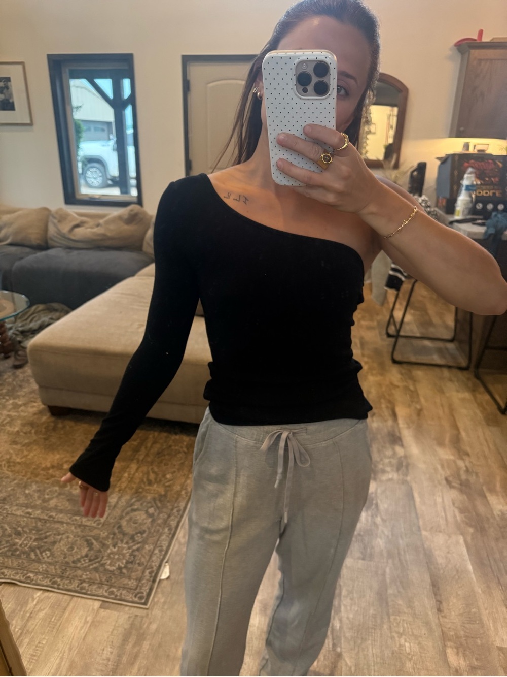 One-Shoulder Black Ribbed Top